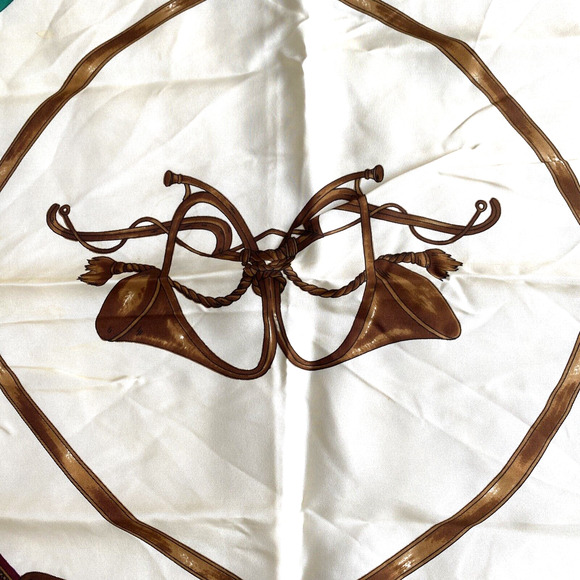 Silky 34" square scarf elegant carriage buggy hunting horn motif navy gold cream - Picture 2 of 6